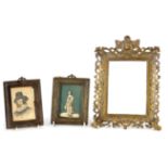 A PAIR OF 18TH CENTURY BRASS PICTURE FRAMES decorated with ribbed edges and cross-over corners 12.