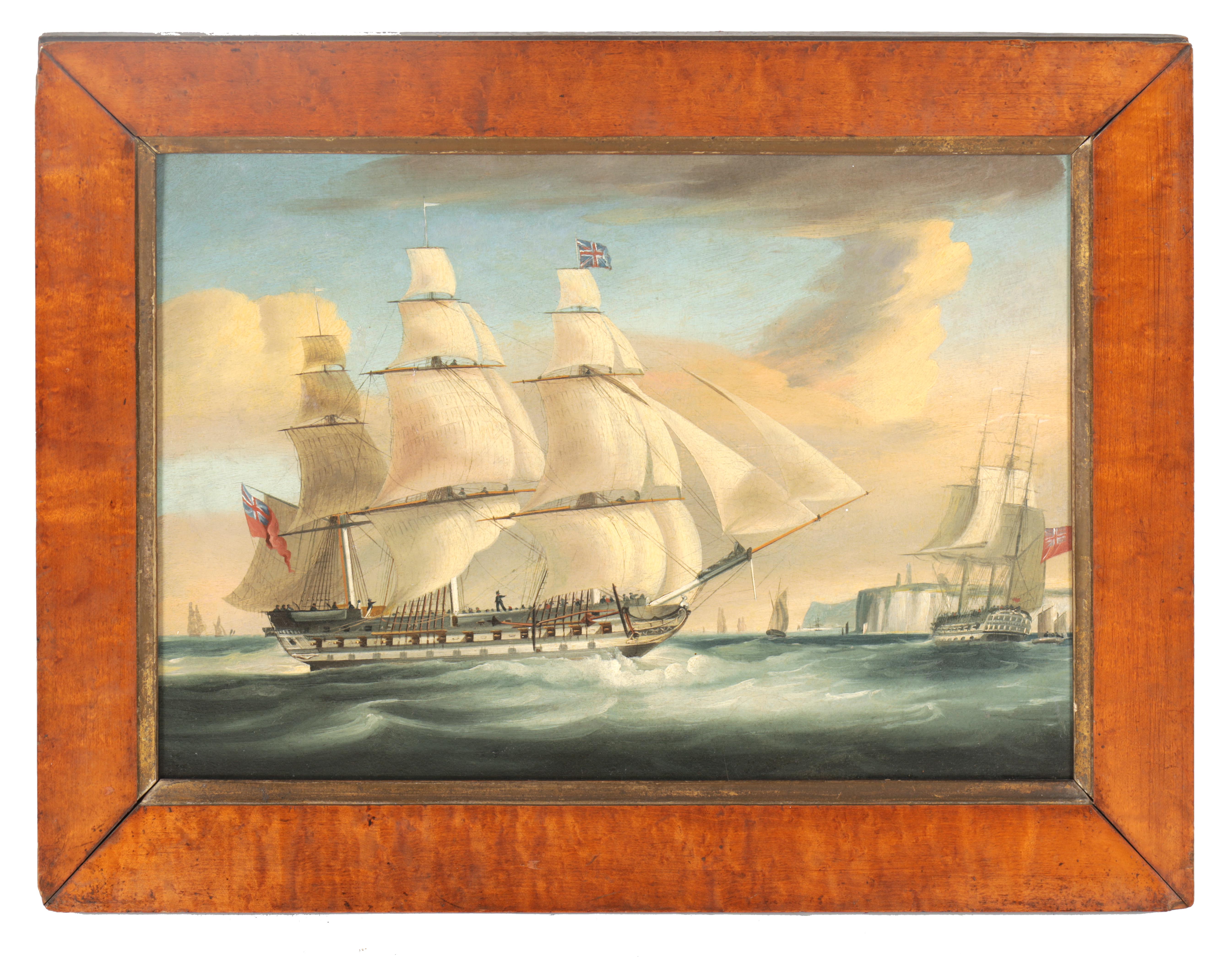 A 19TH CENTURY OIL ON CANVAS depicting a ‘Double’ portrait of a ship in the English Channel 32cm