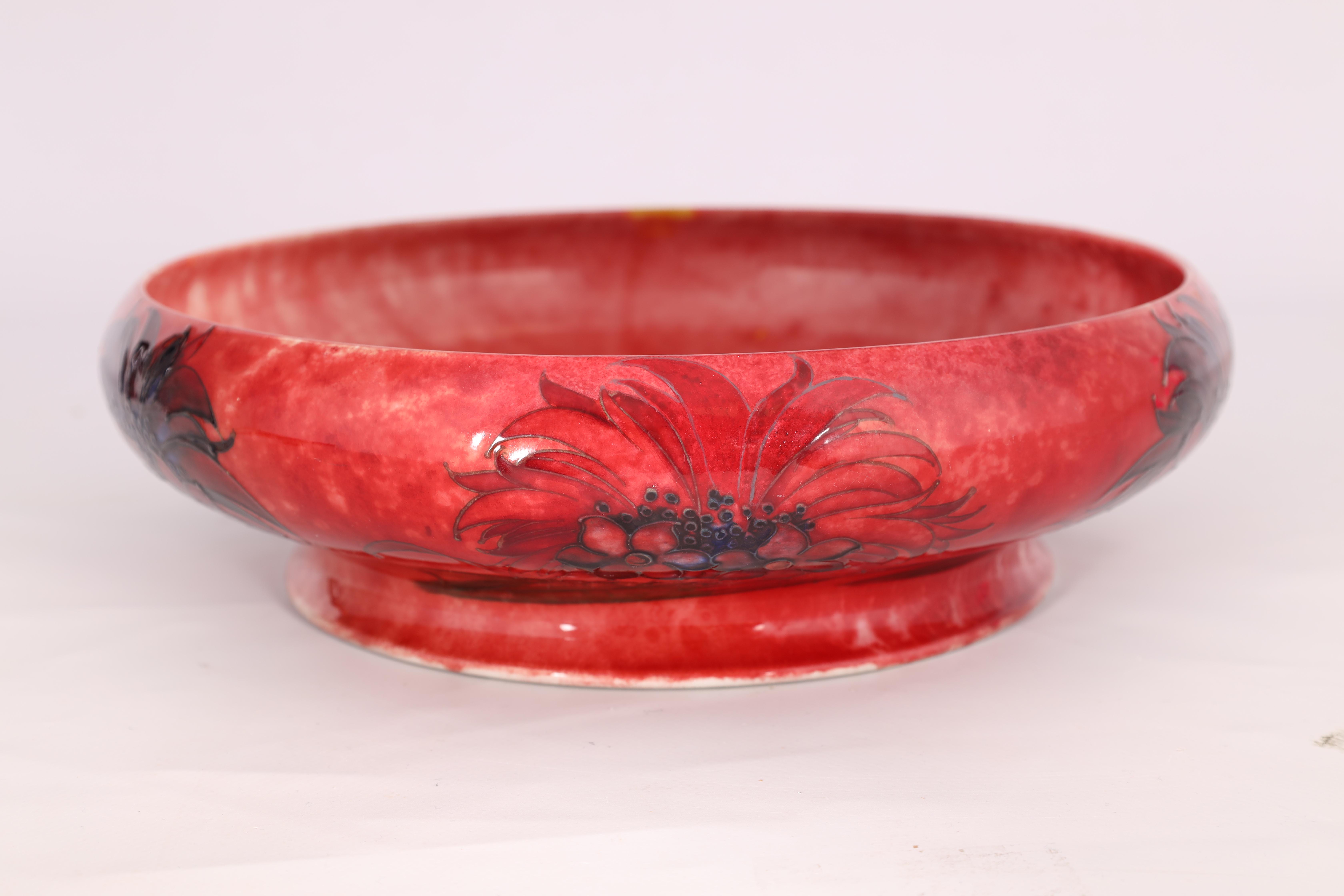 A WILLIAM MOORCROFT OVERSIZED FOOTED SHALLOW BOWL WITH CURVED RIM decorated with a multicoloured - Image 5 of 10