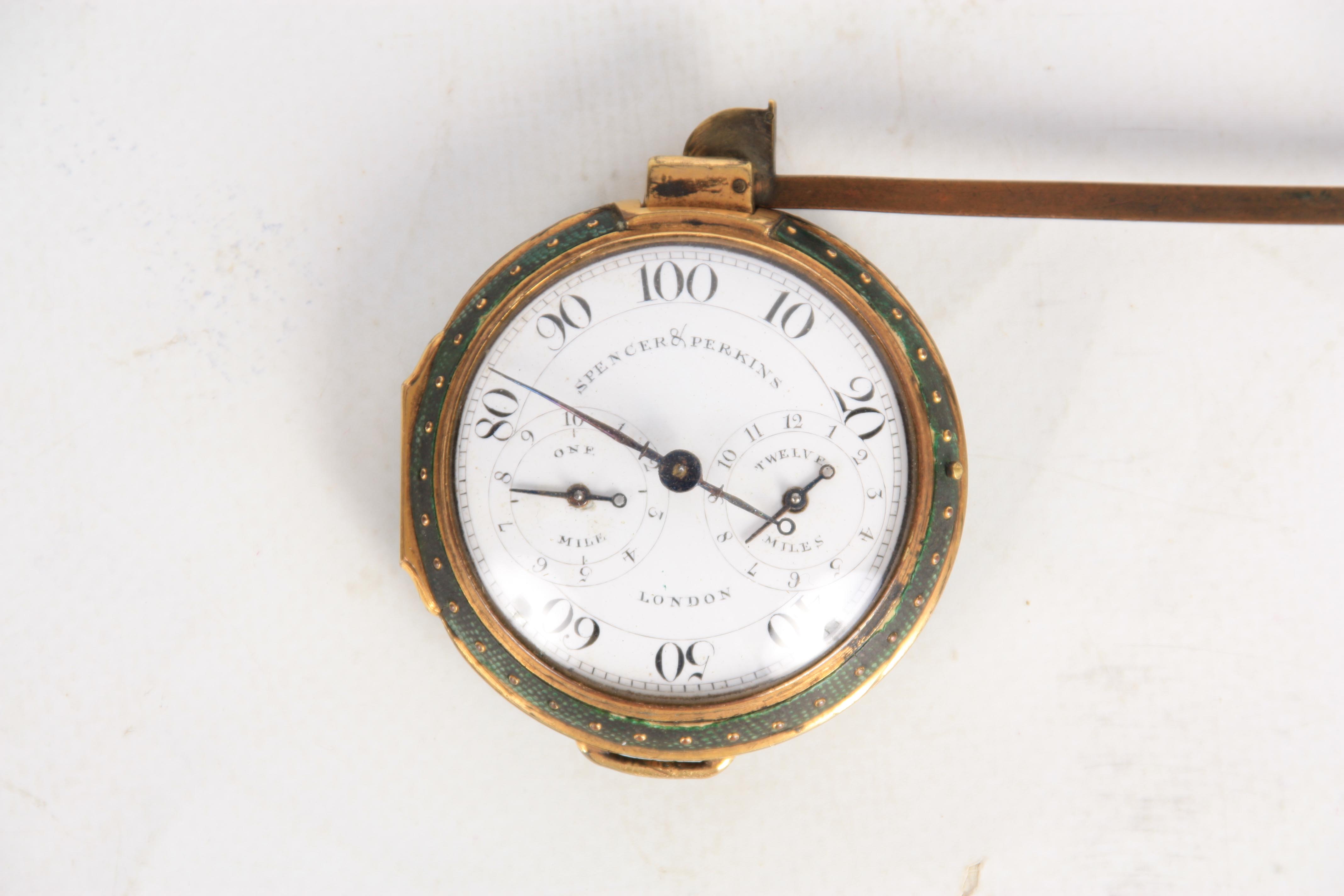 SPENCER & PERKINS, LONDON A GEORGE III SHAGREEN AND GILT BRASS PEDOMETER the hinged watch style case - Image 2 of 4