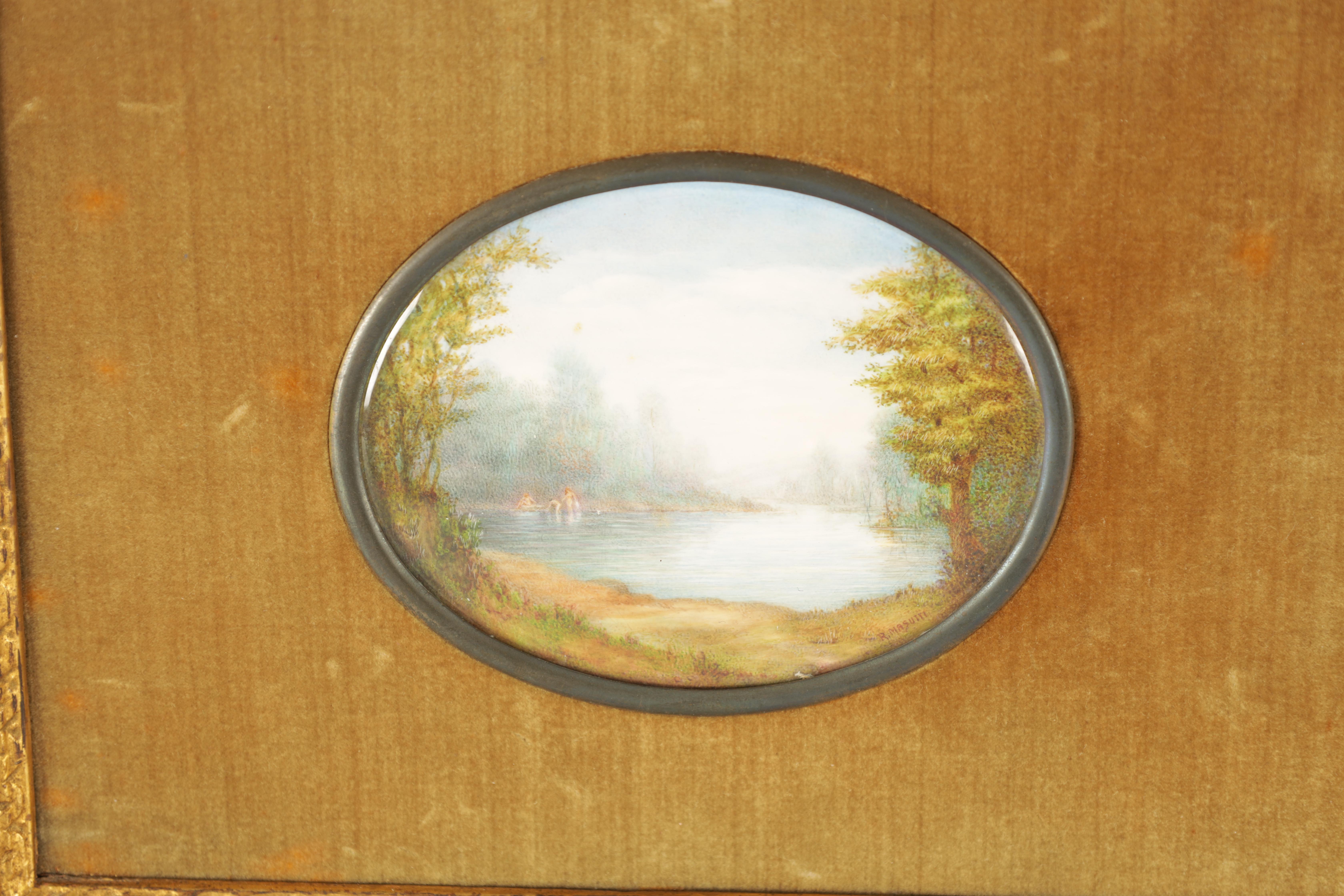 R. MASUTTI A SET OF FOUR LATE 19TH CENTURY OVAL MINIATURES ON IVORY landscape and lake views 9cm - Image 4 of 13