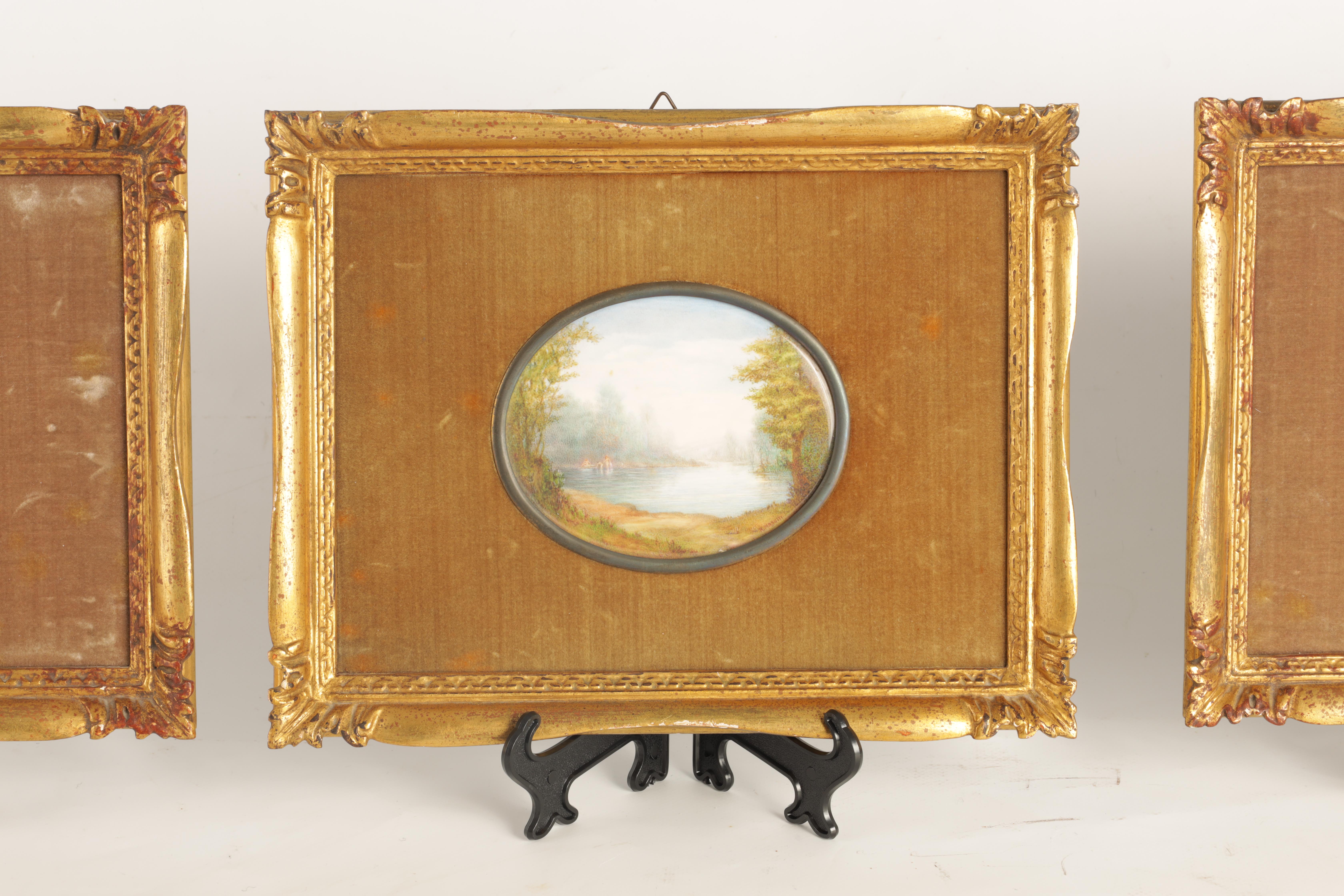 R. MASUTTI A SET OF FOUR LATE 19TH CENTURY OVAL MINIATURES ON IVORY landscape and lake views 9cm - Image 11 of 13