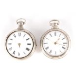 TWO 19TH CENTURY SILVER PAIR CASED VERGE POCKET WATCHES one with gilt foliate engraved movement