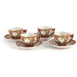 A FINE SET OF FOUR EGGSHELL PORCELAIN MEIJI PERIOD JAPANESE SATSUMA WARE CABINET CUPS AND SAUCERS