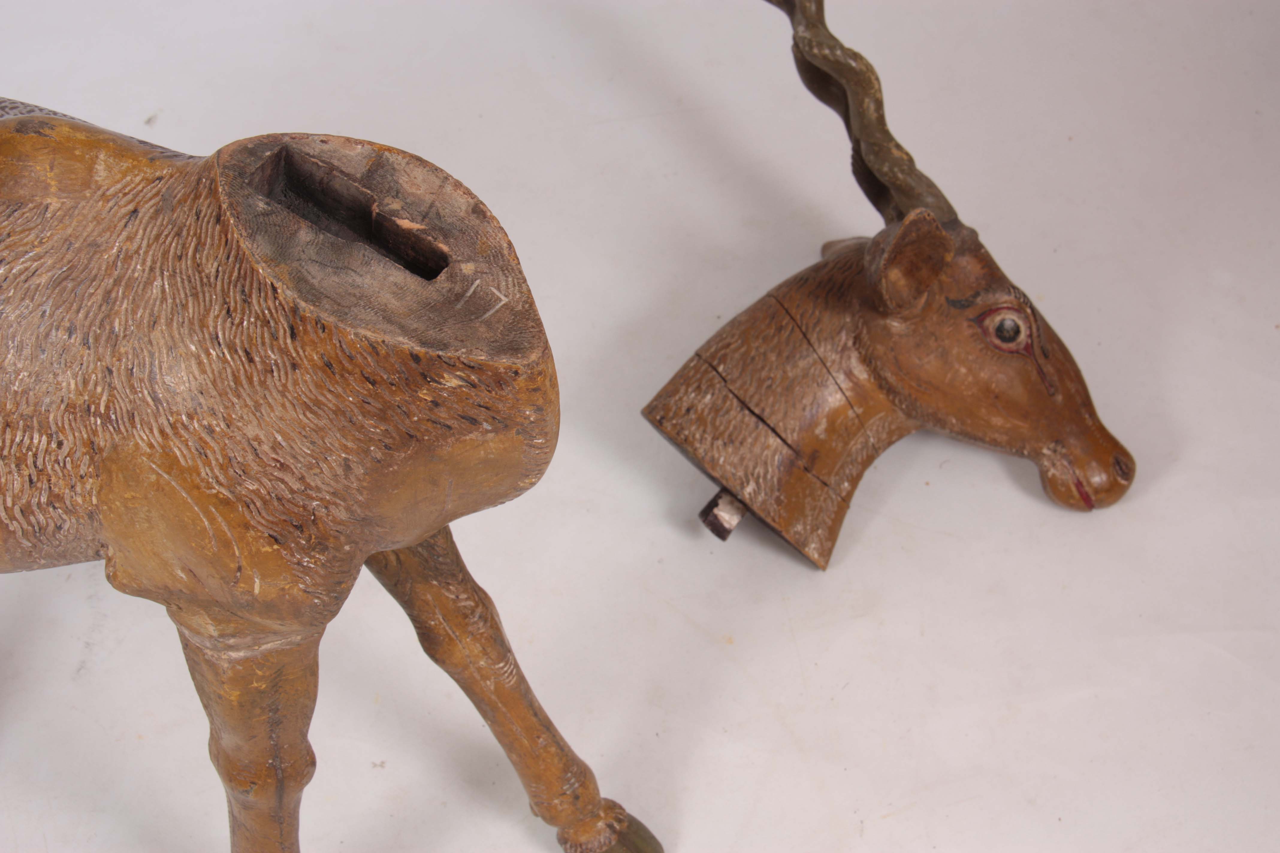 A LARGE 19TH CENTURY INDIAN PAINTED CARVED WOOD MODEL OF A BLACKBUCK / ANTELOPE the removable head - Image 5 of 5