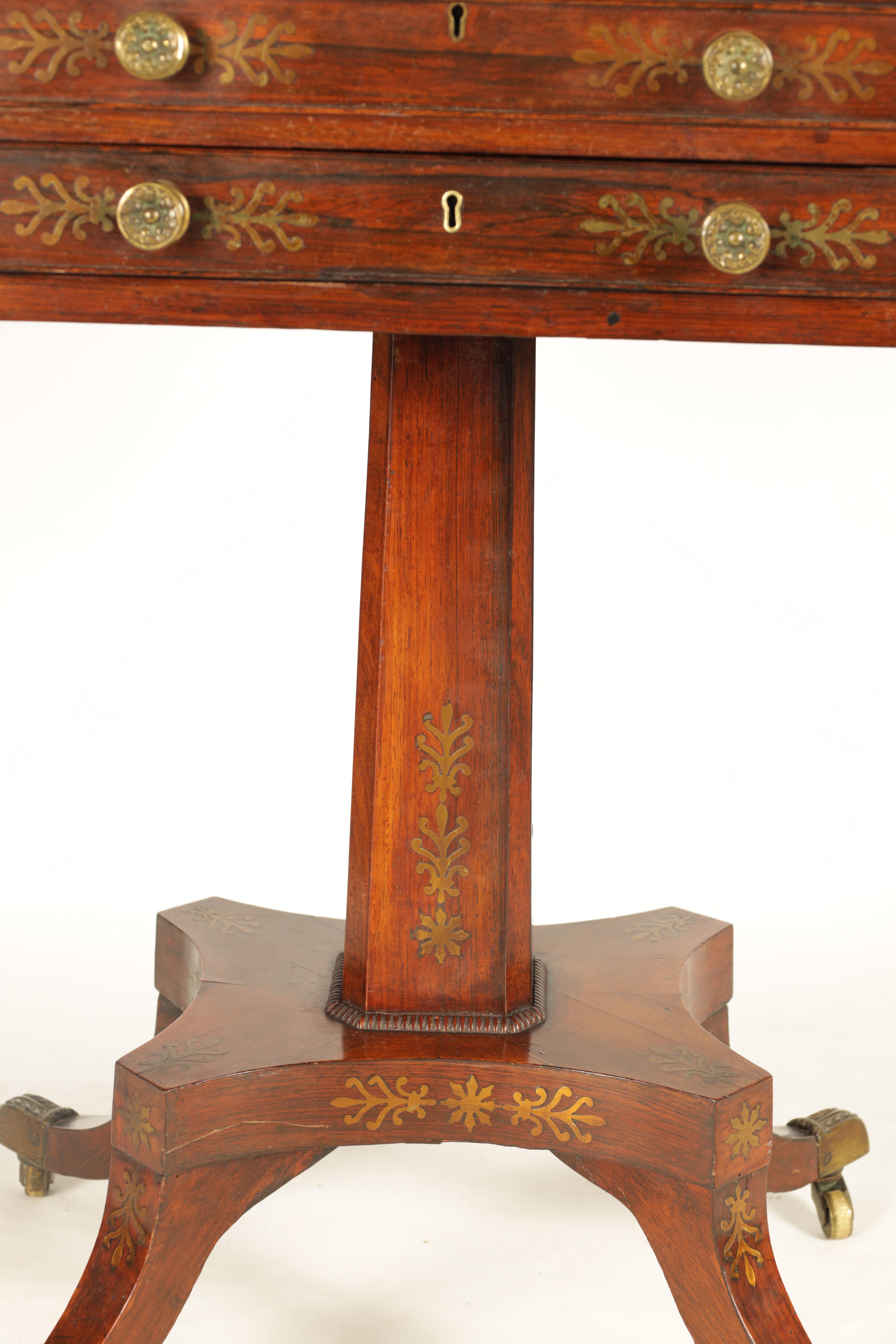 GILLOWS LANCASTER A REGENCY BRASS INLAID FIGURED ROSEWOOD WORK BOX with hinged floral inlaid chess - Image 6 of 16