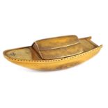 A FINE JAPANESE MEIJI PERIOD LACQUERED BOX SHAPED AS A BOAT finely decorated with jewelled leaf work