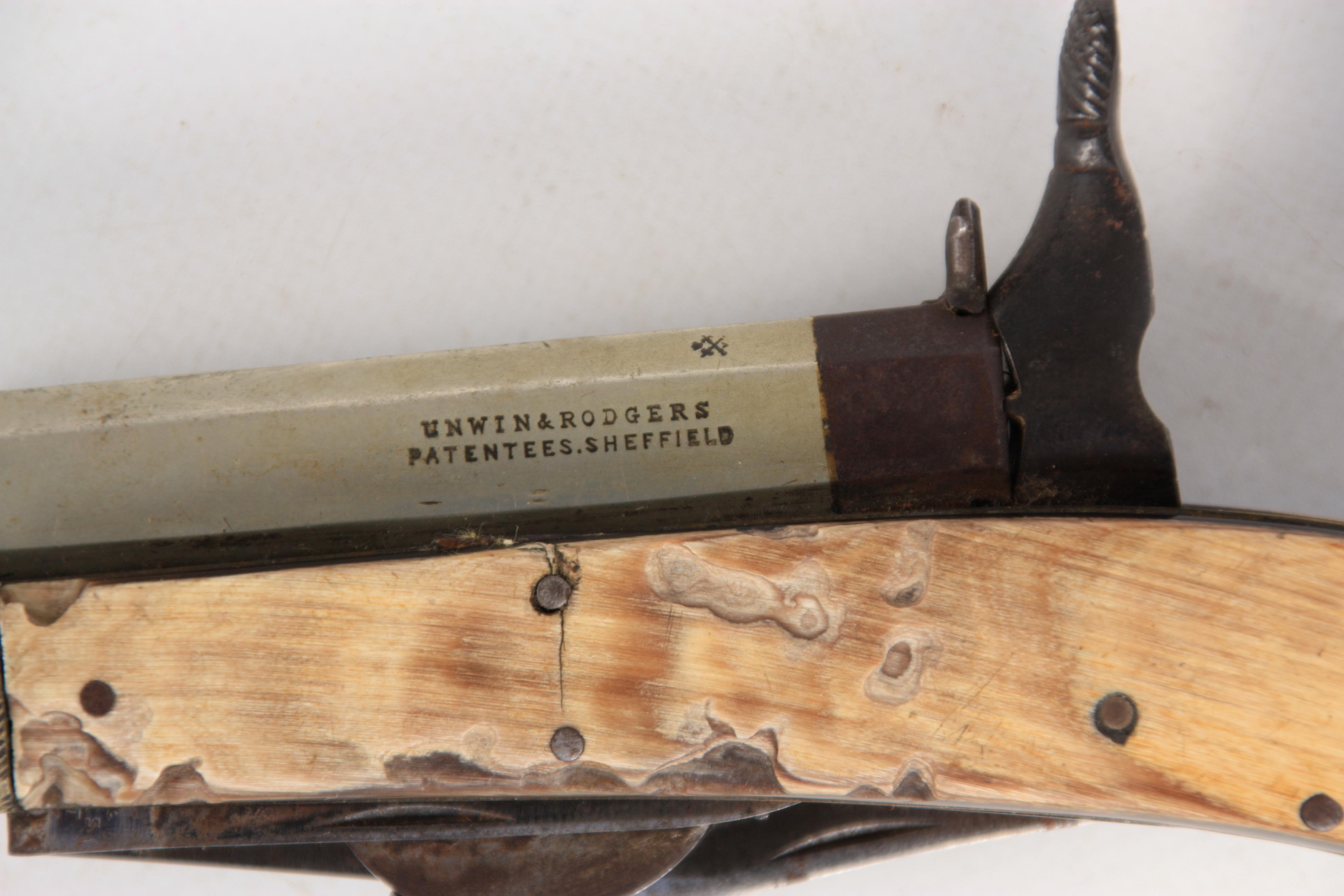 UNWIN & RODGERS, SHEFFIELD. A MID 19TH CENTURY PERCUSSION TWIN-BLADED KNIFE-PISTOL with signed - Image 3 of 7