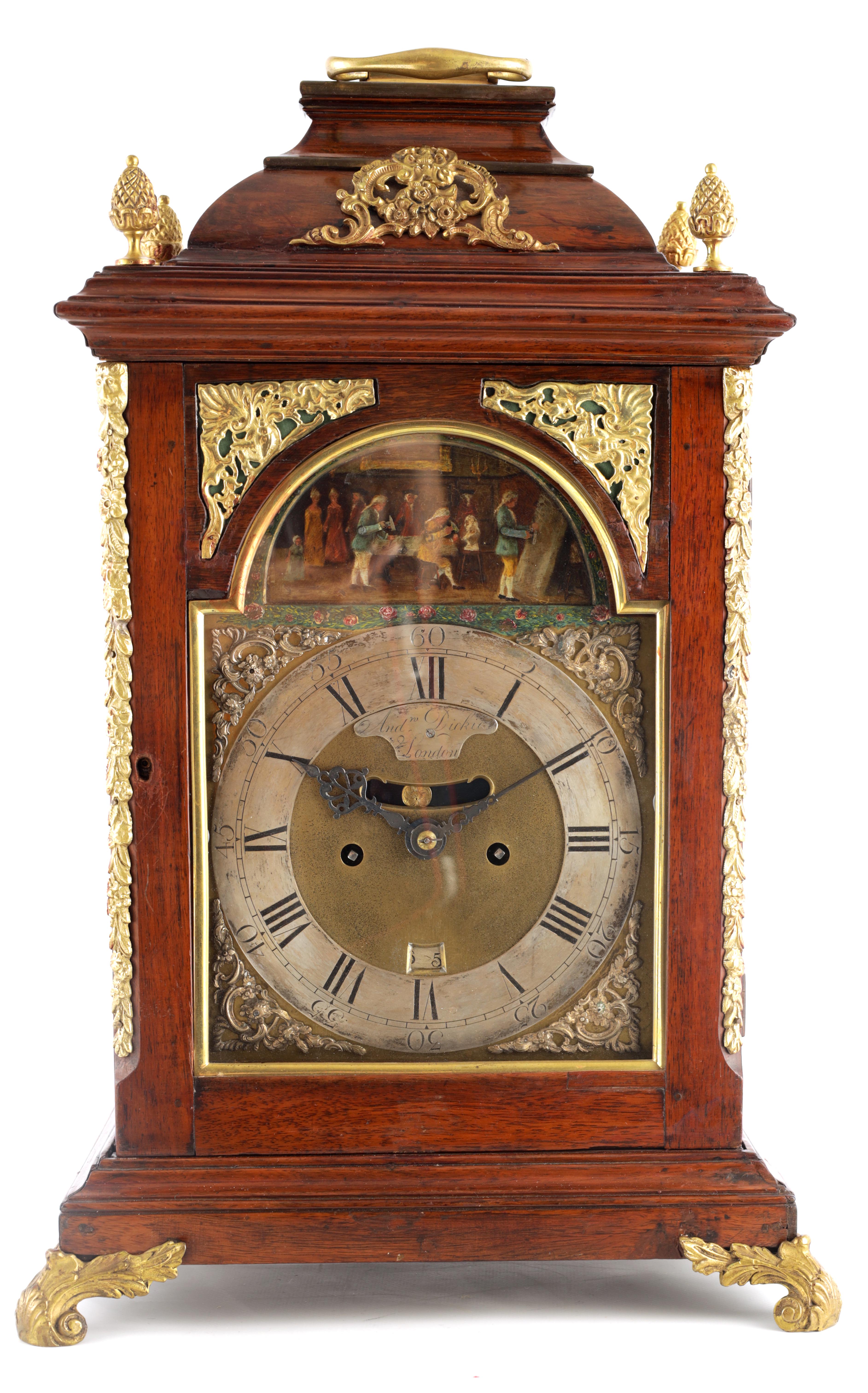 ANDREW DICKIE, LONDON A GEORGE III AUTOMATION VERGE BRACKET CLOCK the ormolu-mounted mahogany case