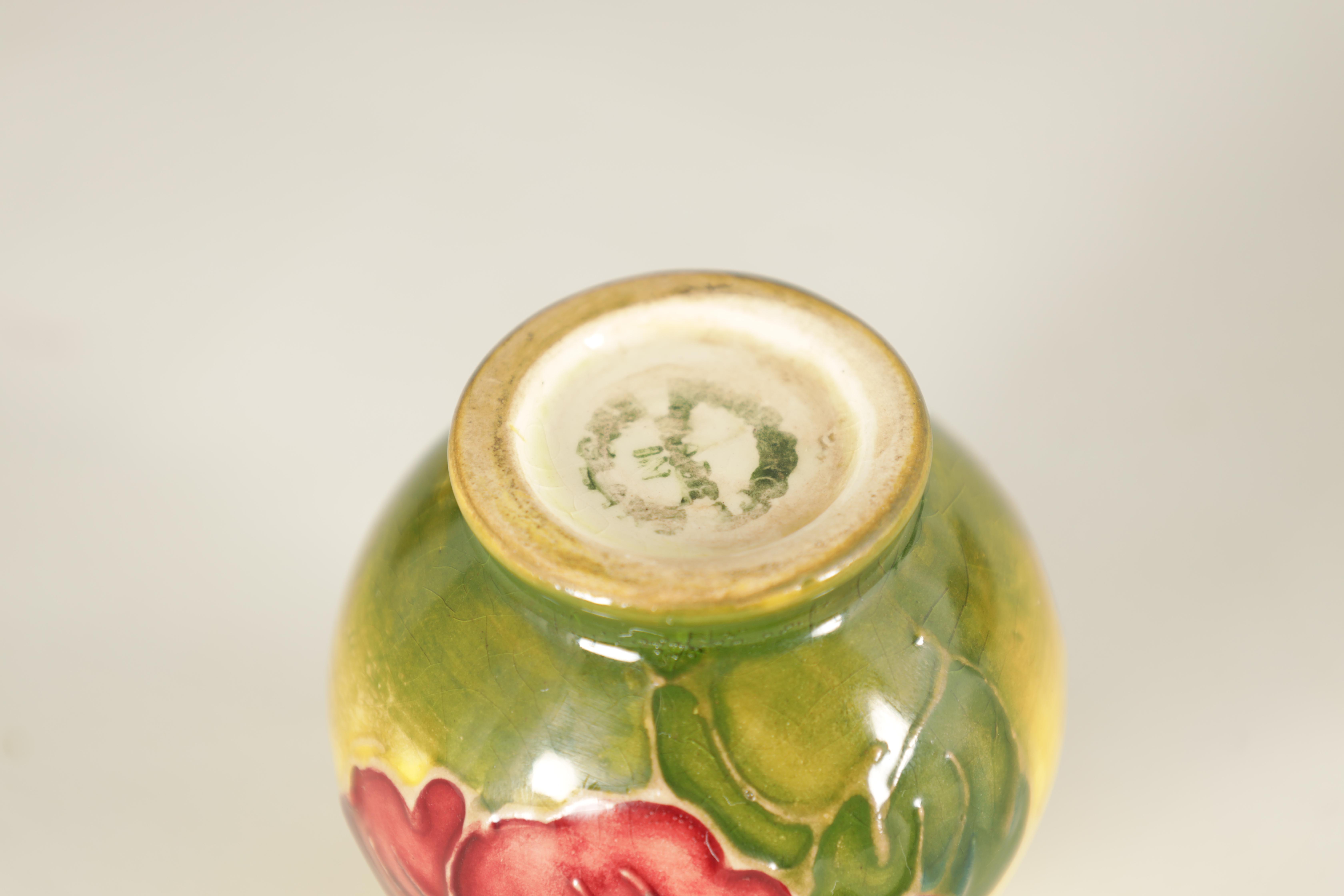 A MOORCROFT MINIATURE BULBOUS CABINET VASE tube lined and decorated with hibiscus flowerhead - Image 4 of 8