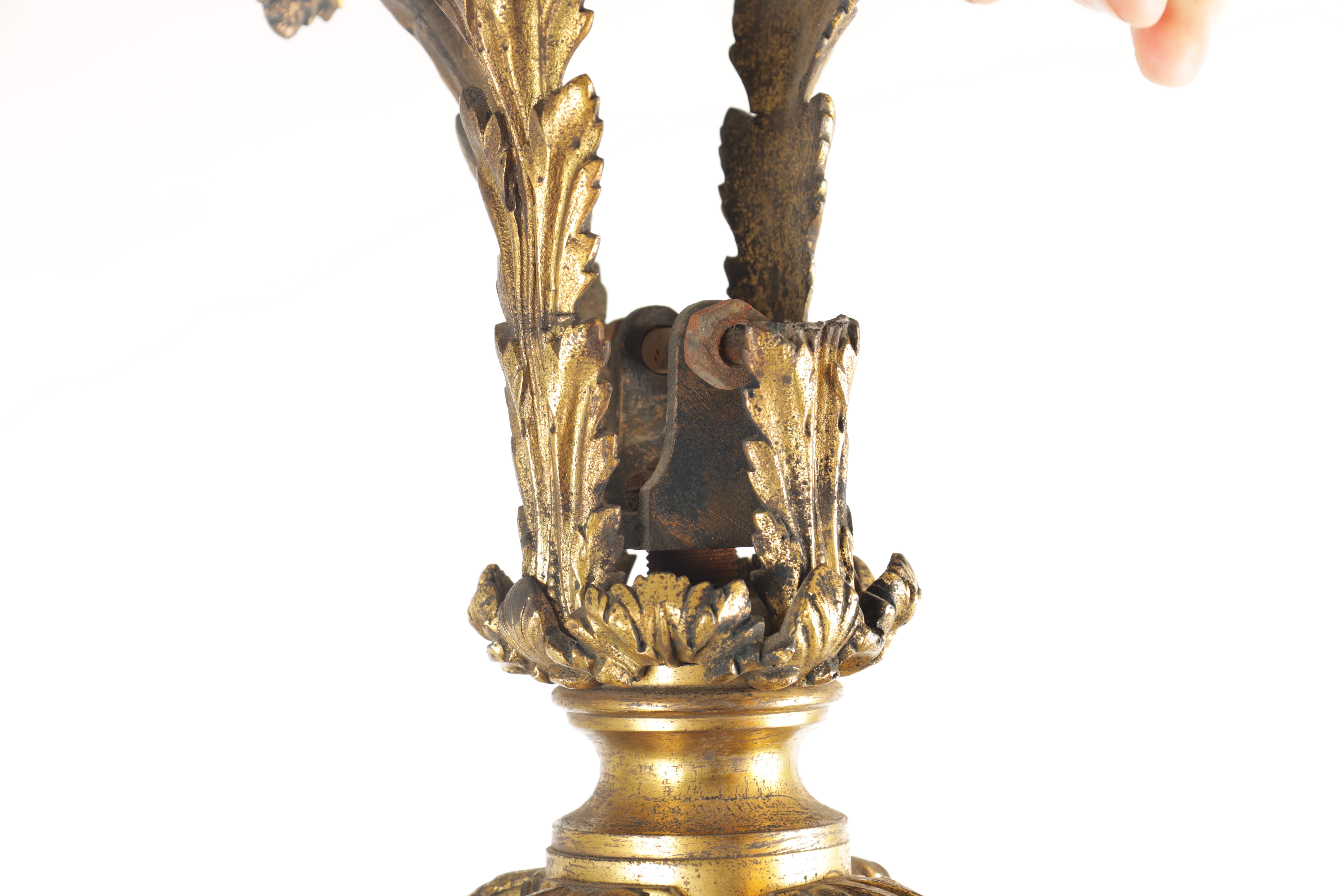 A LARGE REGENCY GILT BRASS HANGING LANTERN with leaf cast circular frame fitted with bevelled - Image 4 of 7