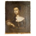 AN 18TH CENTURY OIL ON CANVAS MONOCHROME PORTRAIT OF A YOUNG LADY inscribed on reverse "Jane ??