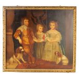 A 19TH CENTURY OIL ON CANVAS FAMILY PORTRAIT entitled on reverse ‘first King Charles with Duke of