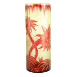 A STYLISH 20TH CENTURY BACCARAT GLASS ETCHED CYLINDRICAL VASE with acid-etched decoration