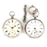 TWO ENGLISH SILVER CASED FUSEE POCKET WATCHES both having key wound chain driven fusee movements
