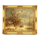 A MID 19TH CENTURY OIL ON CANVAS depicting a winter landscape - initialled J B dated 1844 39cm