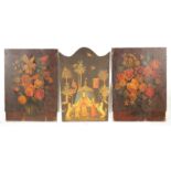A PAIR OF 18TH CENTURY PAINTED FIRE SCREENS decorated with bunches of flowers 60cm wide 80cm high