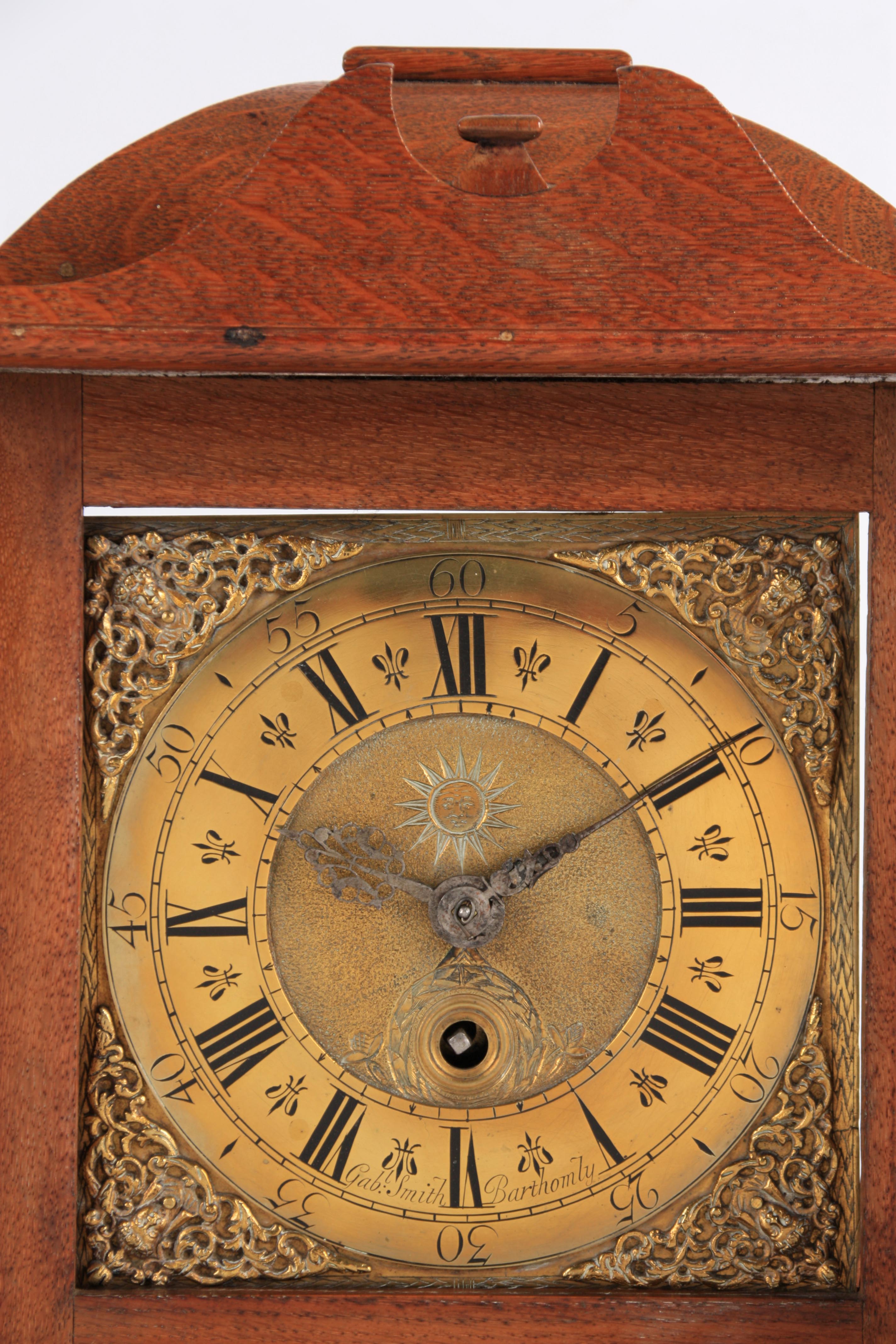 GABRIAL SMITH, BARTHOMLY AN 18TH CENTURY VERGE BRACKET CLOCK the oak and mahogany case having a - Image 3 of 10