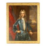 A LARGE 18TH CENTURY FULL LENGTH PORTRAIT OF A GENTLEMAN 125cm high 101cm wide mounted in a gilt