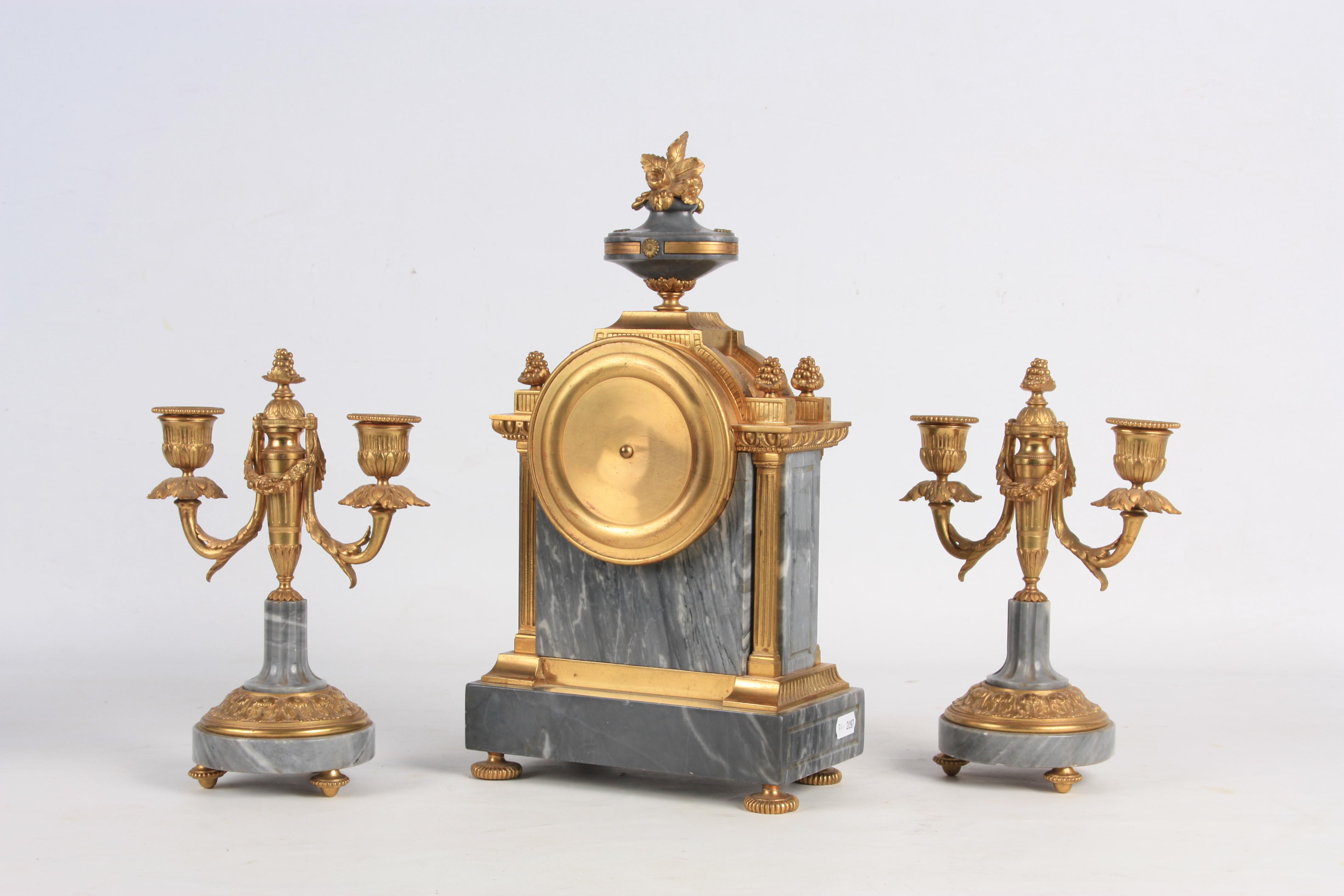LEMERLE-CHARPENTIER & CIE, PARIS A MID 19TH CENTURY FRENCH MARBLE AND ORMOLU CLOCK GARNITURE the - Image 8 of 14