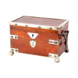 A LATE 19TH CENTURY NICKEL MOUNTED OAK TEA CADDY