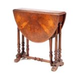 A 19TH CENTURY MINIATURE FIGURED WALNUT SUTHERLAND TABLE