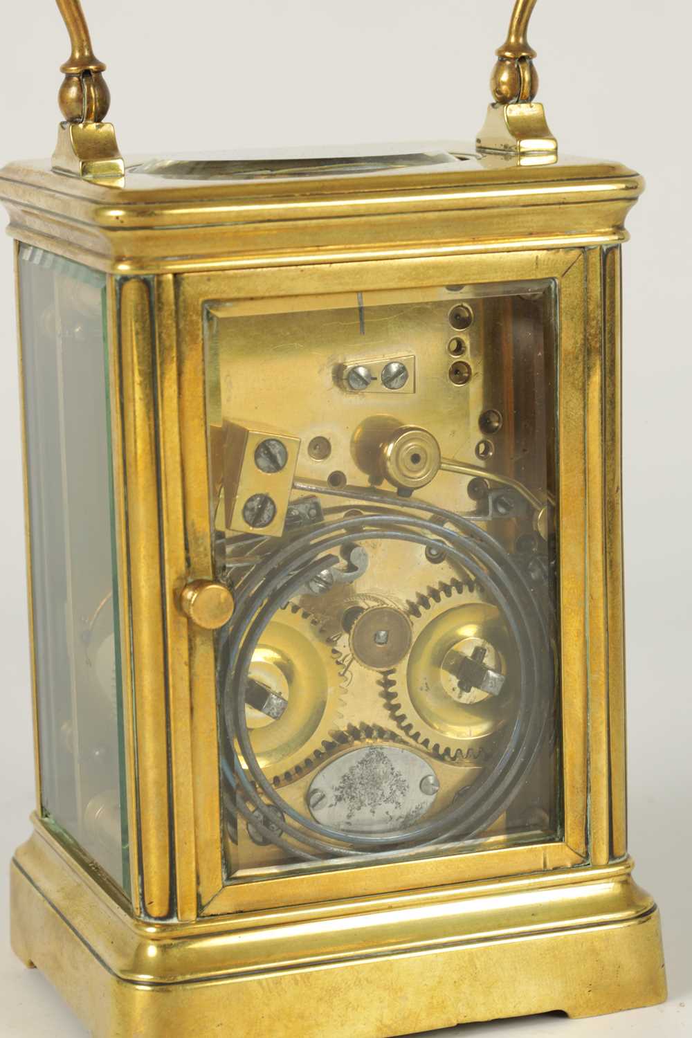 LE ROY & FILS, FRANCE A RARE LATE 19TH CENTURY BRASS CASED BOTTOM WIND STRIKING CARRIAGE CLOCK - Image 3 of 6