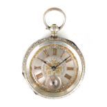 A LATE 19TH CENTURY OPEN-FACED SILVER ENGRAVED POCKETWATCH