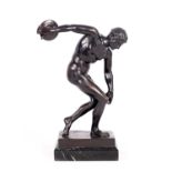 A LATE 19TH/EARLY 20TH CENTURY BRONZE SCULPTURE MYRON "DISCUS THROWER"