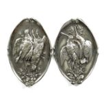 SCHIESSVEREIN WIEDIKON ZURICH 1874-1934. A PAIR OF LATE 19TH CENTURY EMBOSSED SILVERED METAL PLAQUES