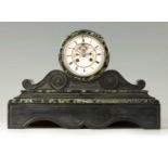 A LATE 19TH CENTURY FRENCH BLACK SLATE AND VERDE ANTICO MARBLE MANTEL CLOCK