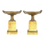 A PAIR OF FRENCH SIENNA MARBLE AND ORMOLU MOUNTED TAZZE