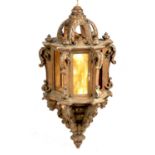 A 19TH CENTURY CARVED GESSO HANGING LANTERN