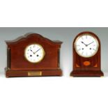 TWO EARLY 20TH CENTURY MAHOGANY AND BOXWOOD INLAID MANTEL CLOCKS