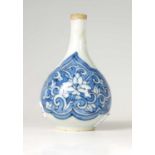 A 19TH CENTUR BLUE AND WHITE ORIENTAL MINIATURE BOTTLE VASE