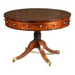 A GOOD REGENCY FIGURED ROSEWOOD AND BRASS INLAID DRUM TABLE