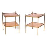 A PAIR OF 20TH CENTURY BRASS AND LEATHER END TABLES