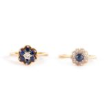 TWO LADIES 18CT GOLD DIAMOND AND SAPPHIRE RINGS