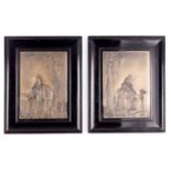 A PAIR OF EARLY 20TH CENTURY GERMAN ELECTROPLATE RELIEF CAST HANGING PANELS ATTRIBUTED TO WMF
