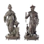 FRANCOIS WILLEME. A PAIR OF FRENCH FIGURAL PATINATED BRONZE SCULPTURES
