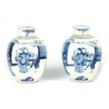 A PAIR 19TH CENTURY CHINESE BLUE AND WHITE LIDDED GINGER JARS