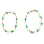 TWO GOLD AND TURQUOISE NUGGET BRACELETS