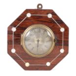 A 19TH CENTURY ROSEWOOD AND MOTHER OF PEARL INLAID OCTAGONAL SEDAN CLOCK