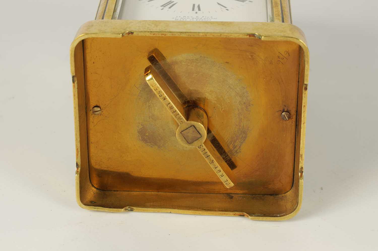 LE ROY & FILS, FRANCE A RARE LATE 19TH CENTURY BRASS CASED BOTTOM WIND STRIKING CARRIAGE CLOCK - Image 6 of 6