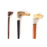 THREE 19TH CENTURY ANIMAL HEAD WALKING STICKS