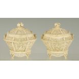 A PAIR OF 19TH CENTURY CHINESE IVORY LIDDED BASKETS
