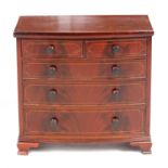 A 19TH CENTURY MINIATURE FIDDLE-BACK MAHOGANY BOW-FRONT CHEST OF DRAWERS IN THE MANNER OF GILLOWS