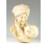 A LATE 19TH CENTURY LIFE-SIZE CARVED ALABASTER BUST