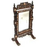 A 19TH CENTURY CHINESE MOTHER OF PEARL INLAID HARDWOOD TOILET MIRROR
