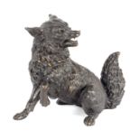 A LATE 19TH CENTURY PATINATED BRONZE FOX INKSTAND